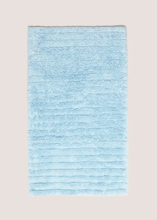 Blue Ribbed Cotton Bath Mat (40x25cm) Image 1
