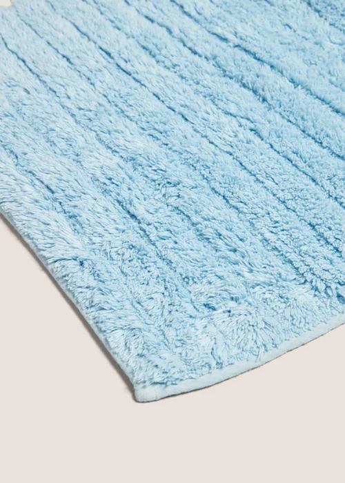 Blue Ribbed Cotton Bath Mat (40x25cm) Image 2