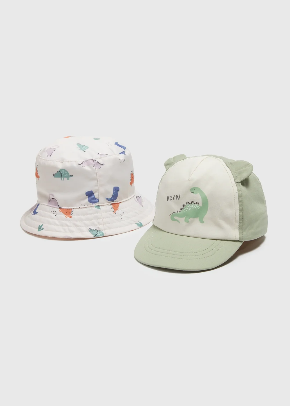Baby 2 Pack Green & Stone Dino Hats (Newborn-24mths) - Age 0 - 3 Months Image 1