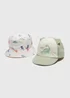 Baby 2 Pack Green & Stone Dino Hats (Newborn-24mths) - Age 0 - 3 Months Image 1