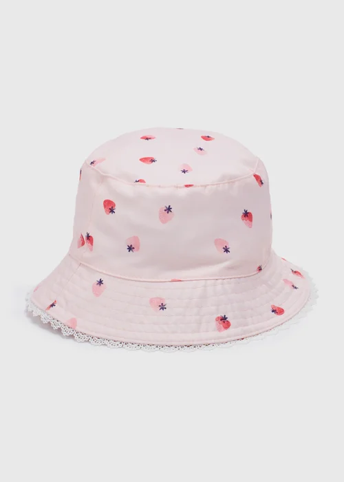 Baby Pink Strawberry Bucket Hat (Newborn-24mths) - 0-3 months Image 1