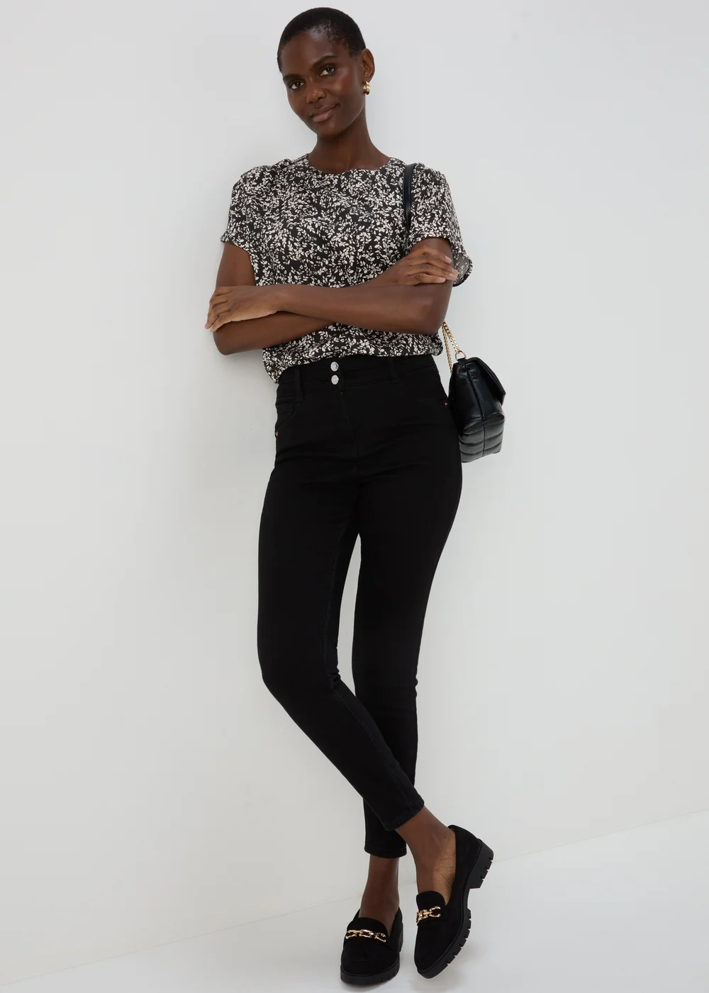 Black Leaf Print Top - Size 8 Image 4