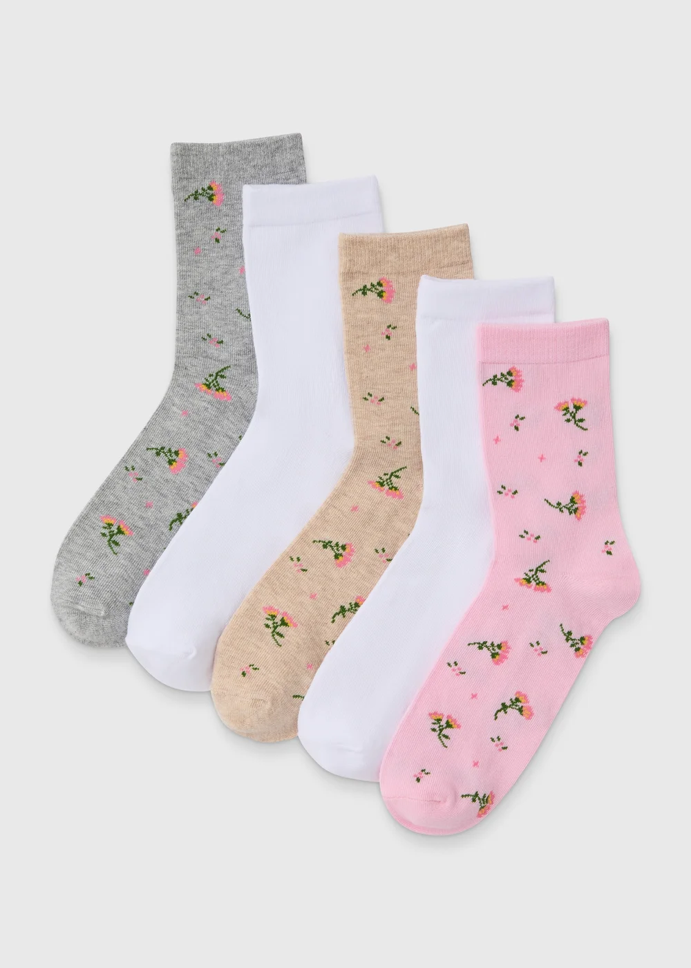 5 Pack Crew Floral Socks - One Size Image 1