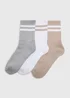 3 Pack Neutral Beige Sports Socks - One Size Image 1