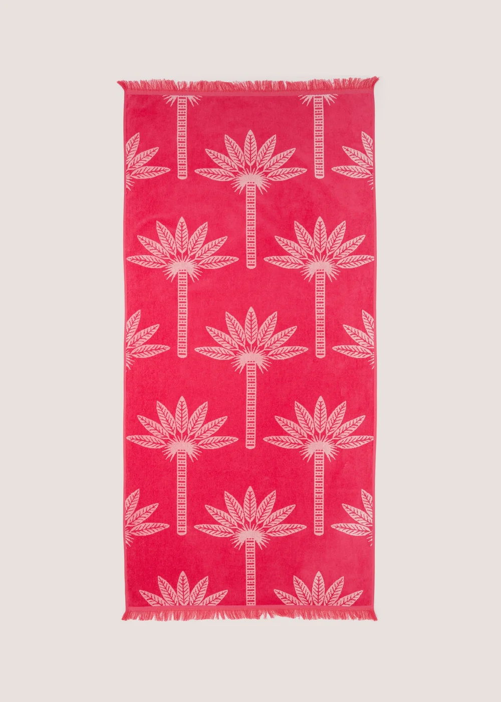 Pink Palm Print Jacquard Beach Towel (80cm x 160cm) Image 1