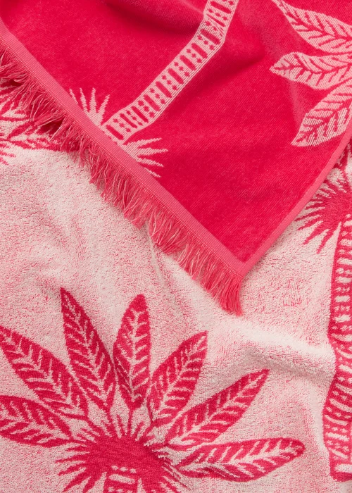 Pink Palm Print Jacquard Beach Towel (80cm x 160cm) Image 2