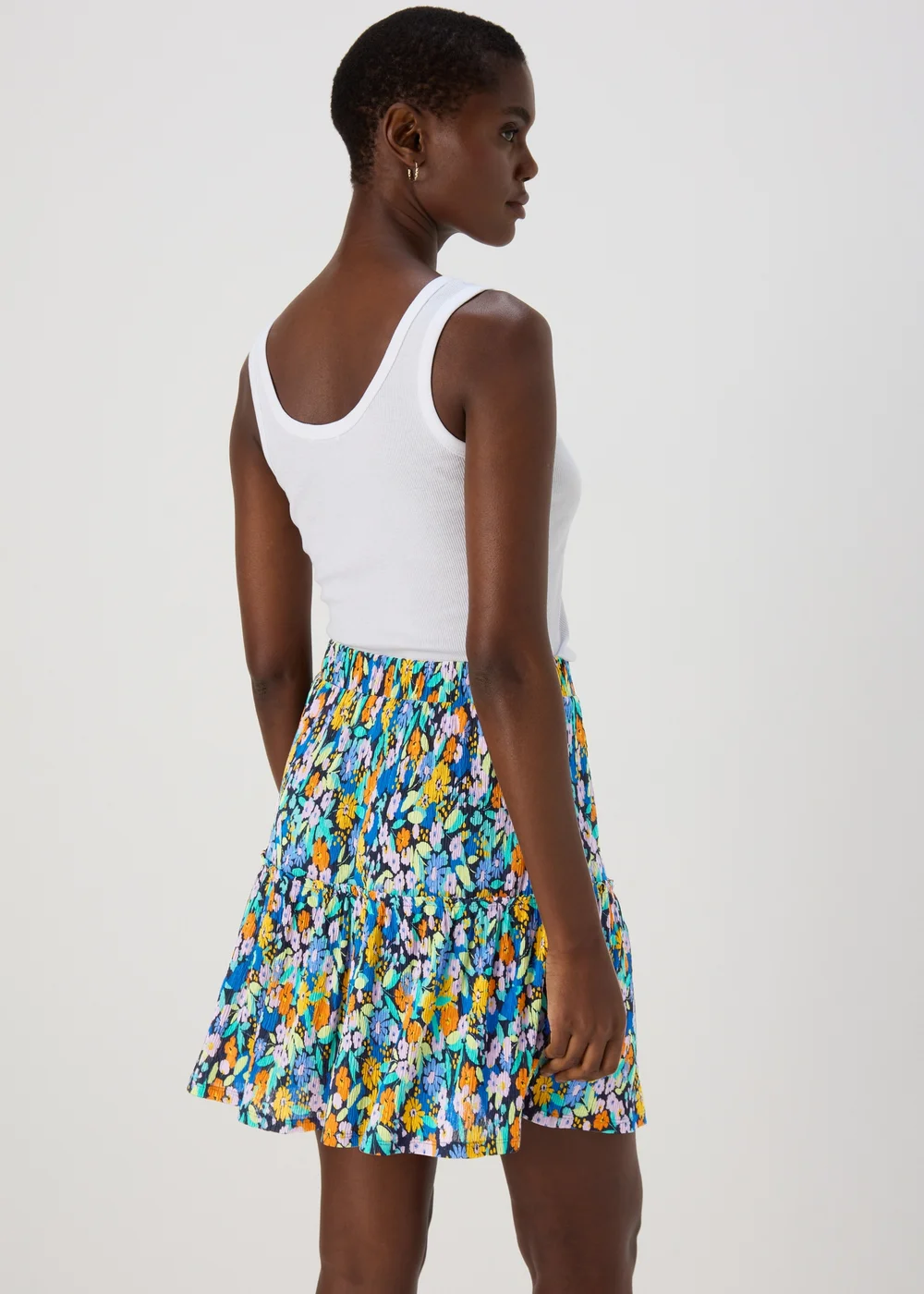 Multicoloured Floral Plisse Mini Skirt - 8 Image 3