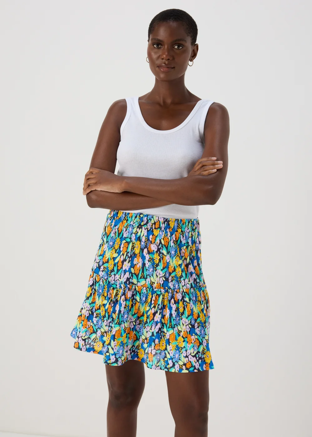 Multicoloured Floral Plisse Mini Skirt - 8 Image 7