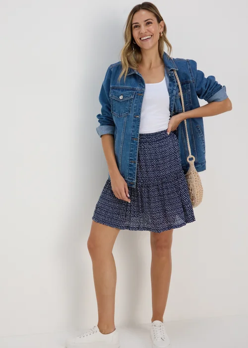 Navy Tiered Plisse Mini Skirt - 8 Image 1