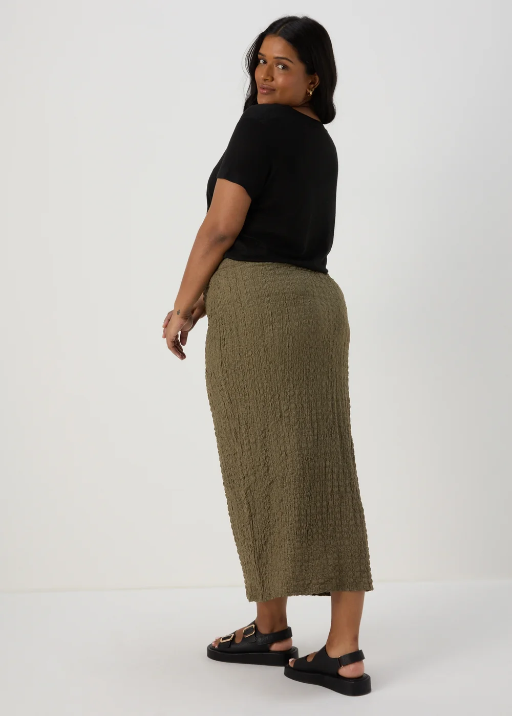 Khaki Hyper Texture Midaxi Skirt - Size 8 Image 4