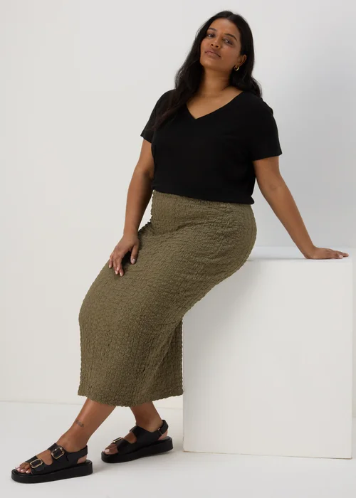 Khaki Hyper Texture Midaxi Skirt - Size 8 Image 2