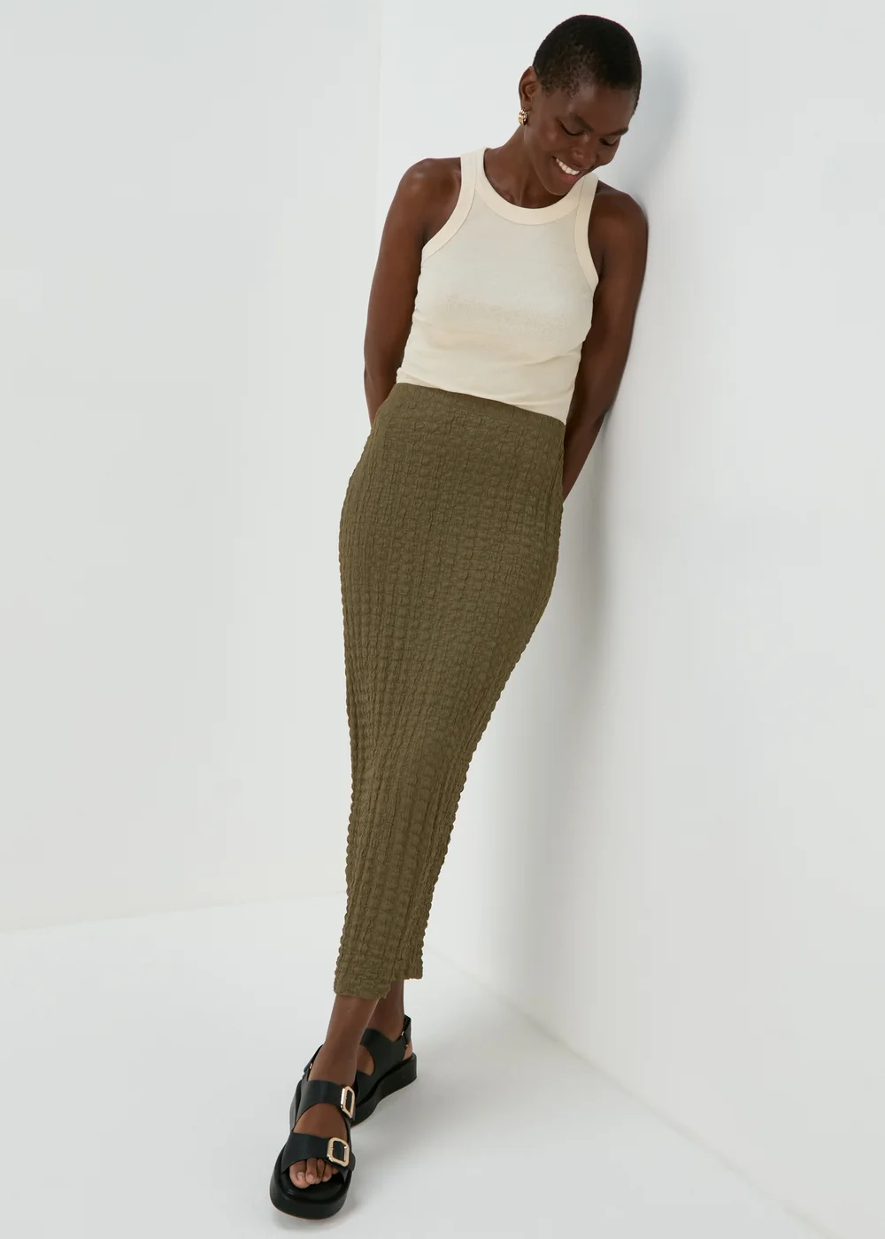 Khaki Hyper Texture Midaxi Skirt - Size 8 Image 1