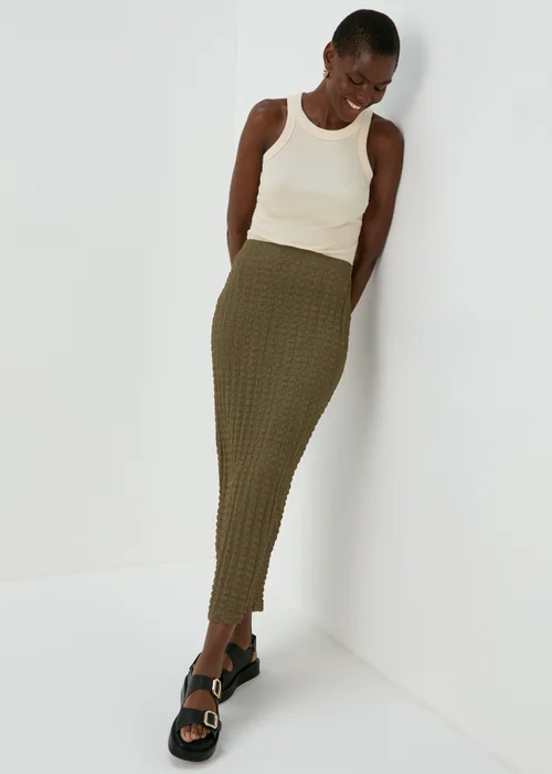 Khaki Hyper Texture Midaxi Skirt - Size 8 Image 1