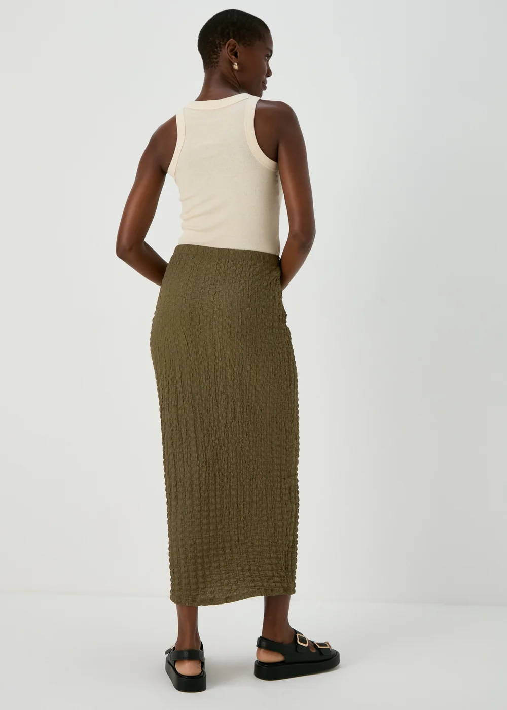 Khaki Hyper Texture Midaxi Skirt - Size 8 Image 3