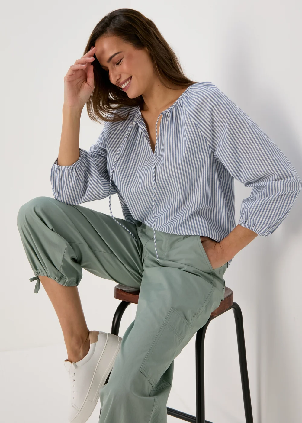 Blue Stripe Blouse Top - 8 Image 4