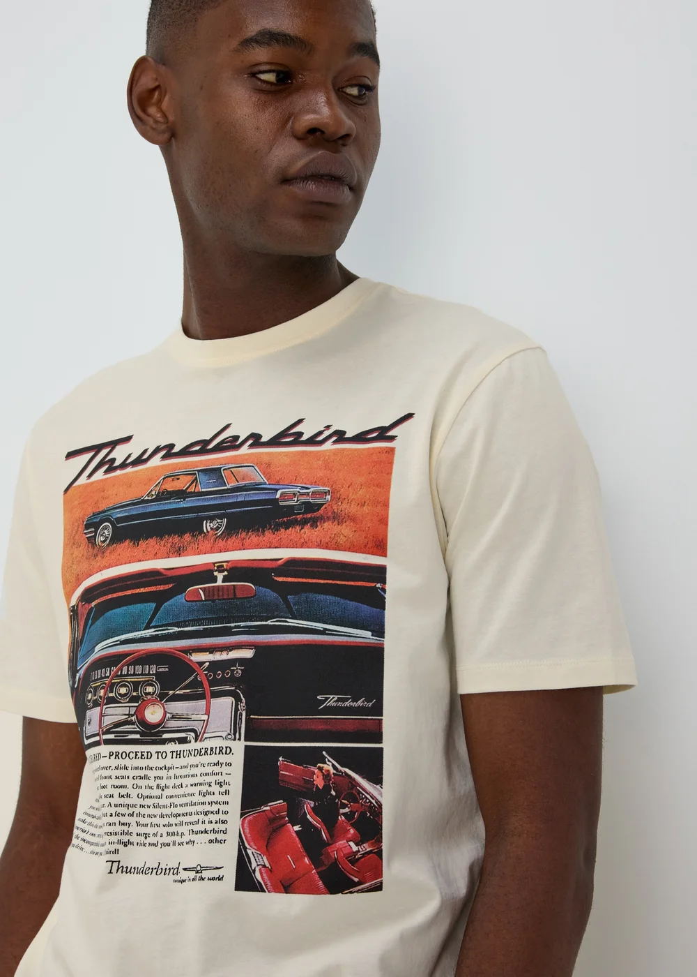 Ecru Thunderbirds Cotton T-Shirt - Small Image 3