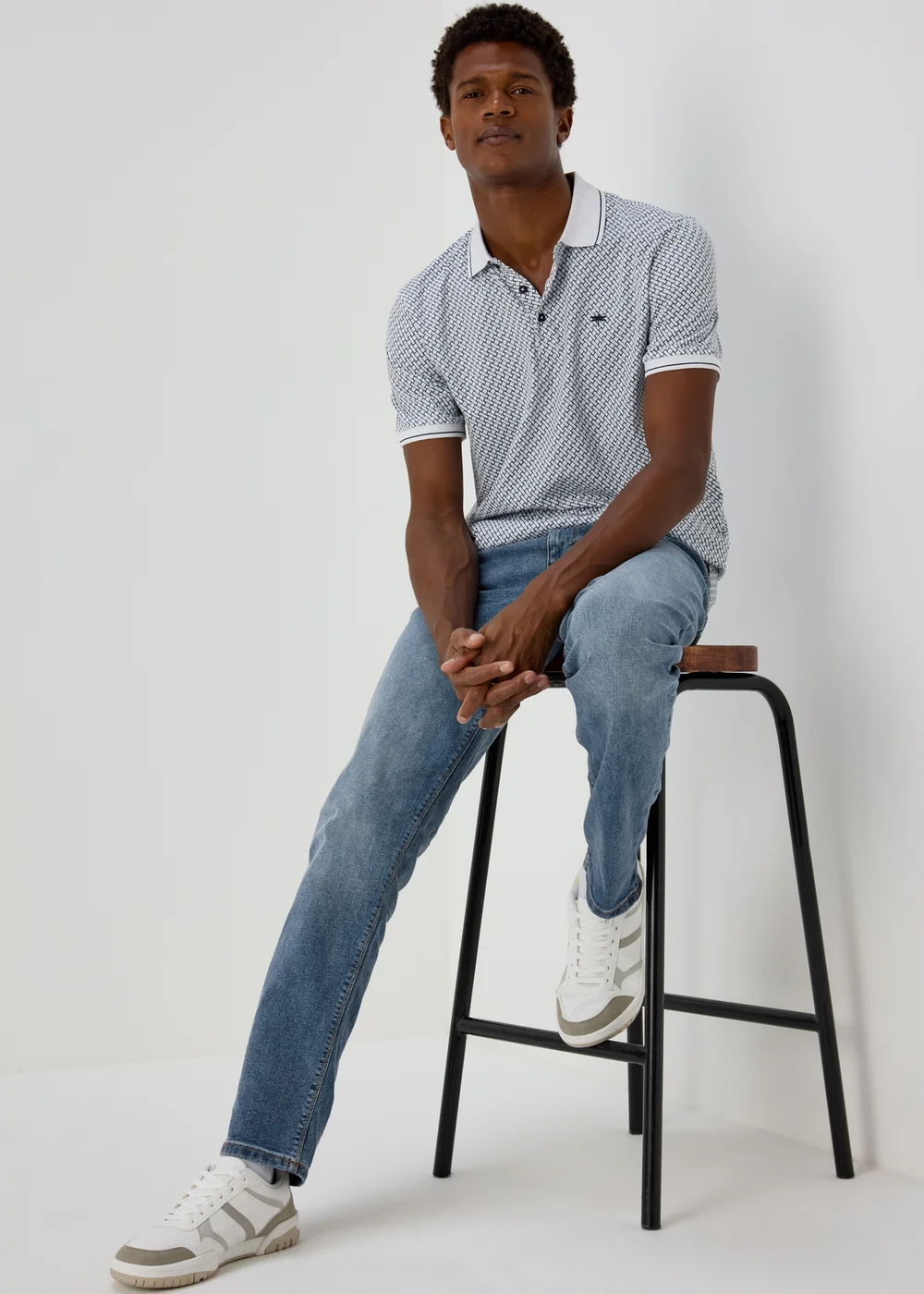 White Printed Polo Shirt - S Image 1