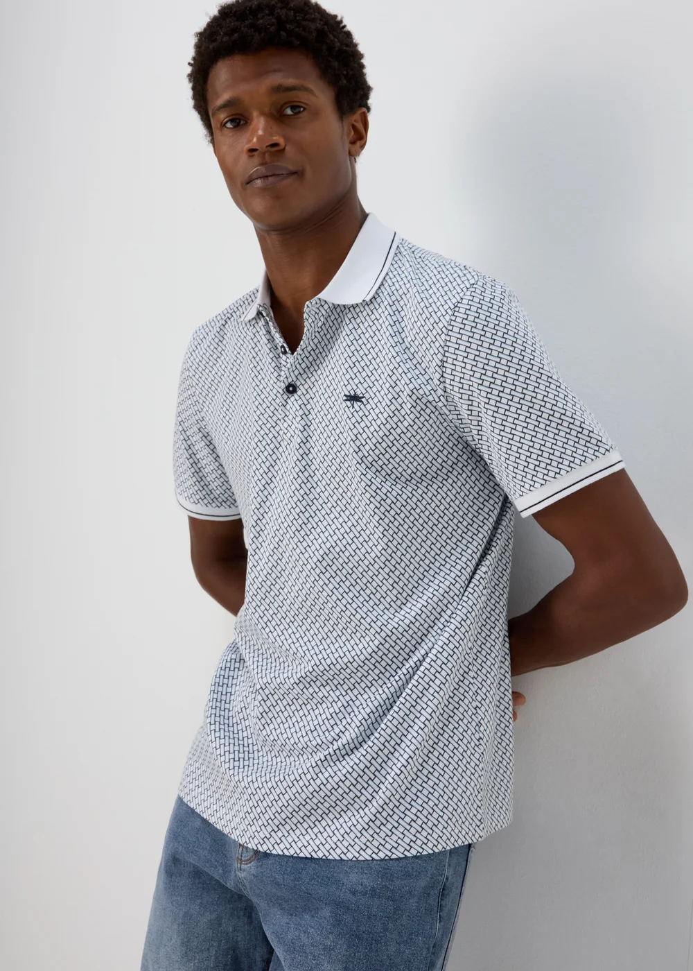 White Printed Polo Shirt - S Image 4