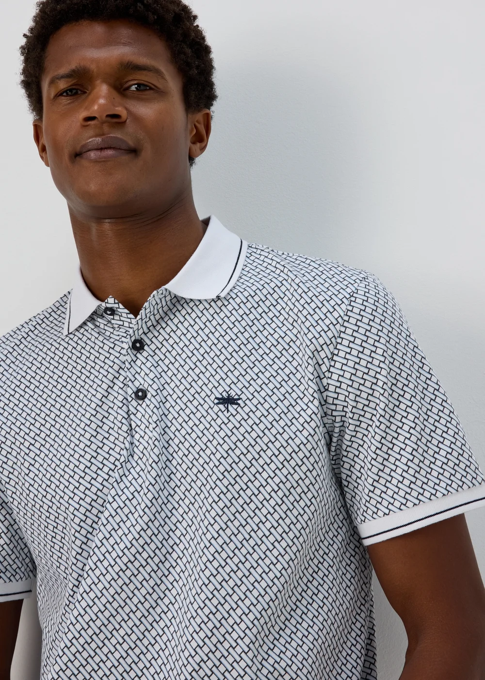 White Printed Polo Shirt - S Image 3
