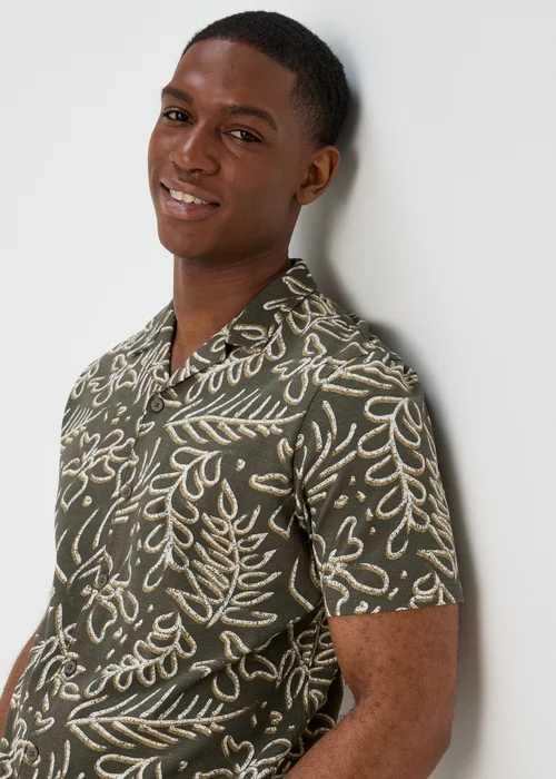 Khaki Leaf Print Jersey Shirt - Small Image 3