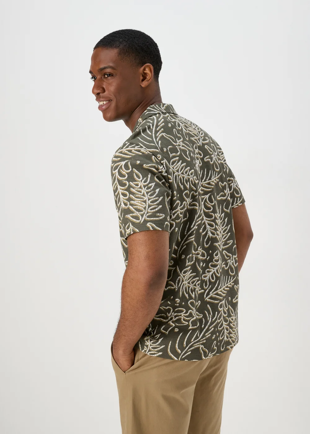 Khaki Leaf Print Jersey Shirt - Small Image 2