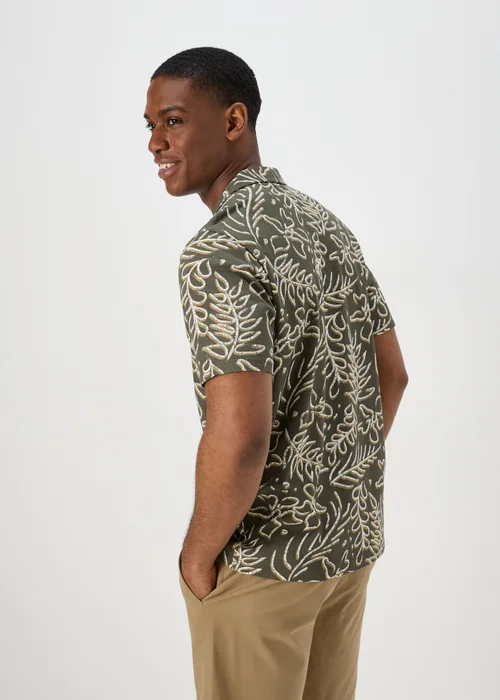 Khaki Leaf Print Jersey Shirt - Small Image 2