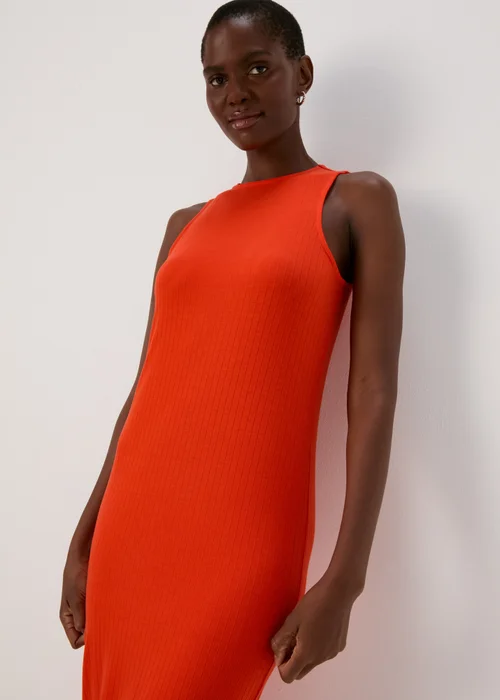 Orange Racer Ribbed Midi Dress - 8 Image 3