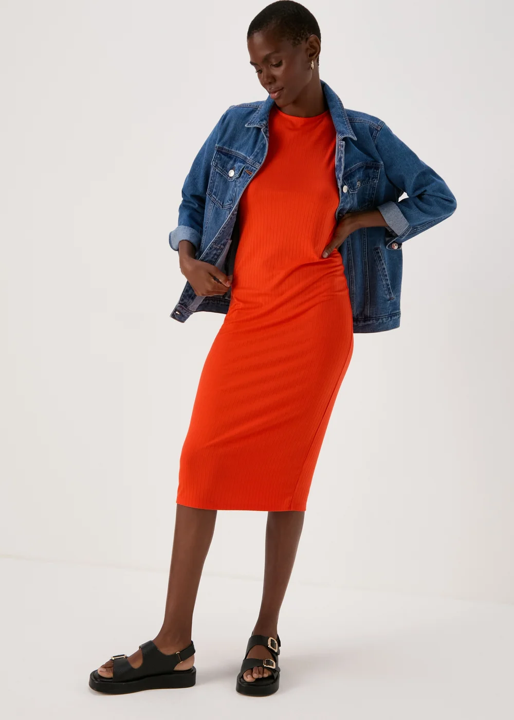 Orange Racer Ribbed Midi Dress - 8 Image 4