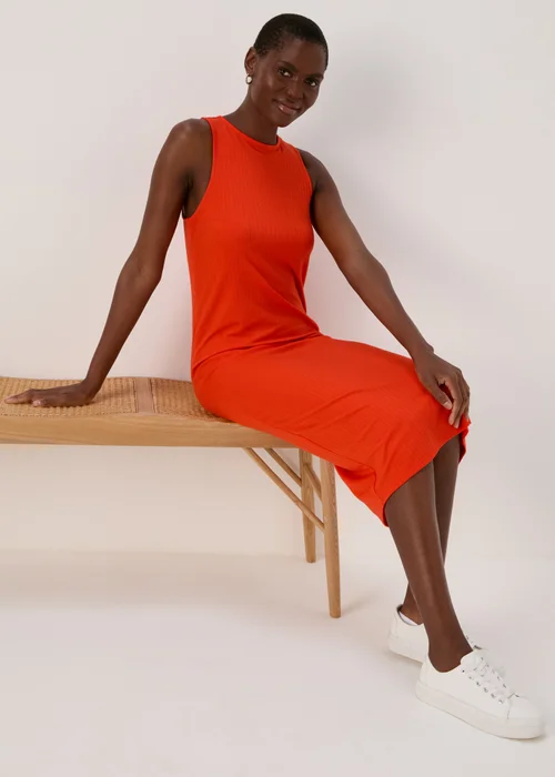 Orange Racer Ribbed Midi Dress - 8 Image 1
