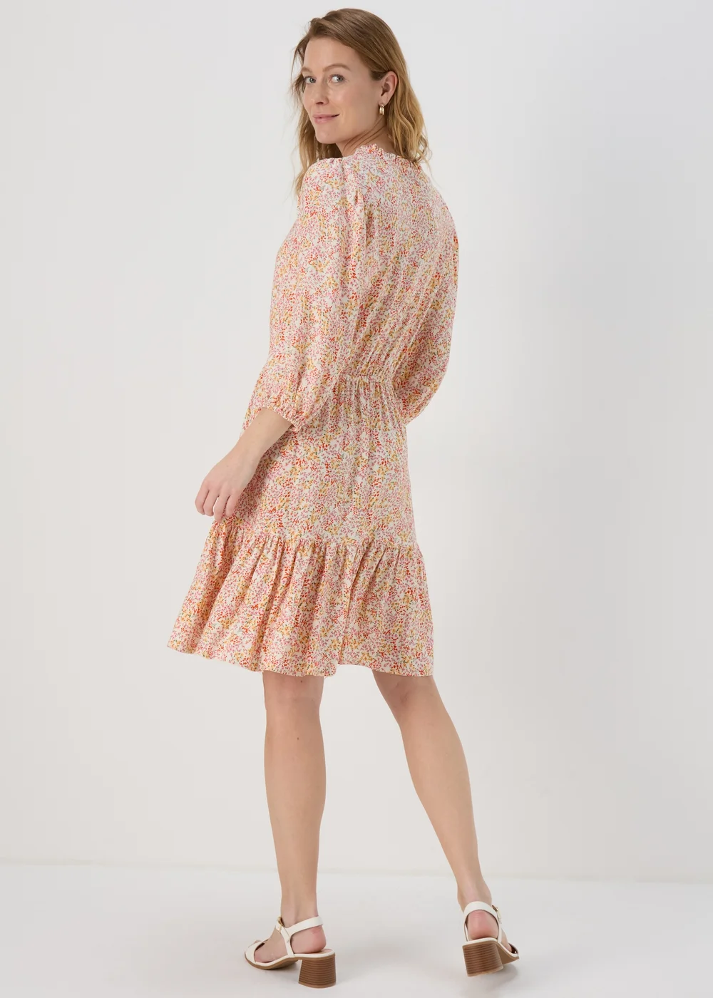 Multicolour Floral 3/4 Sleeve Dobby Mini Dress - 8 Image 2