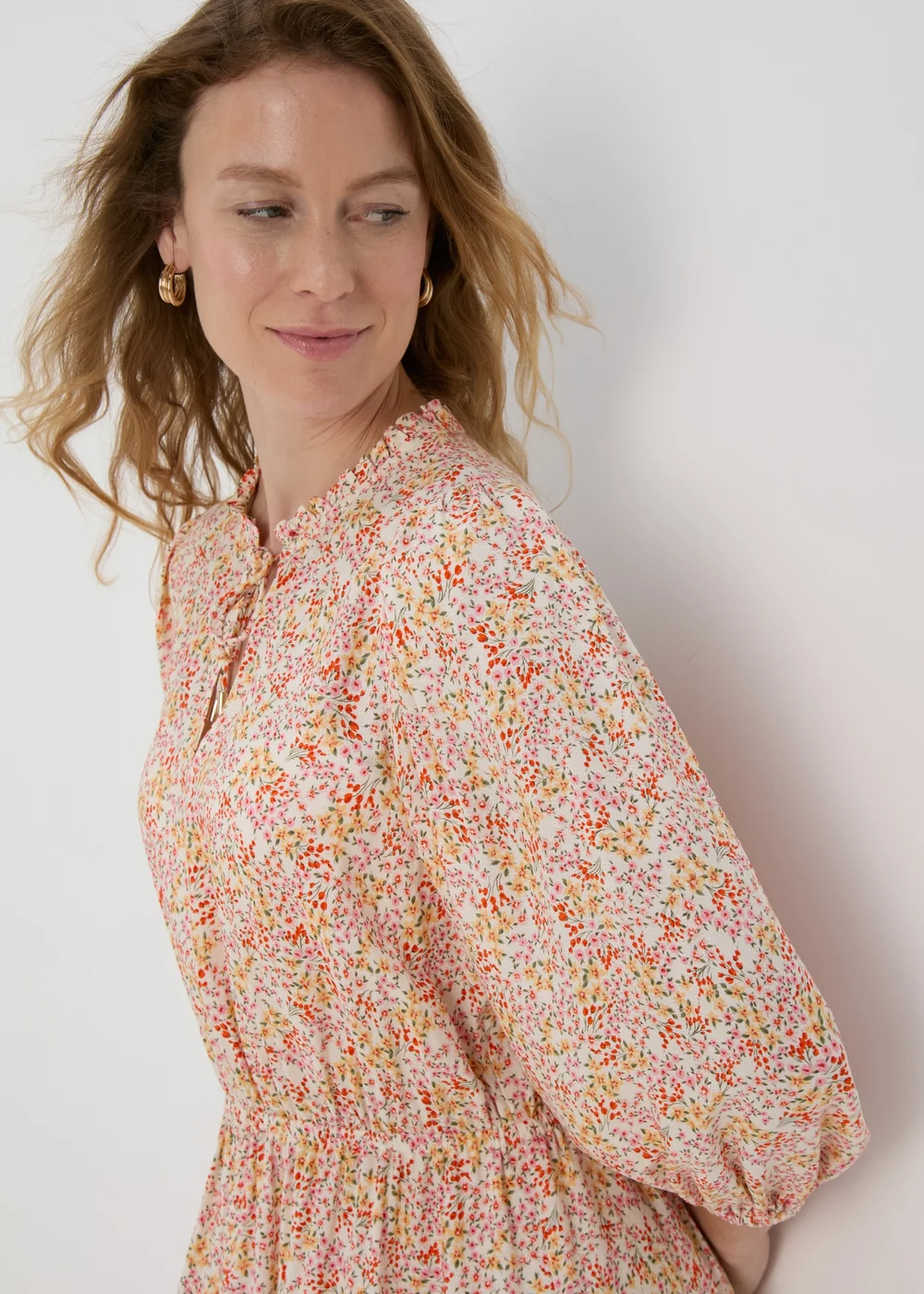Multicolour Floral 3/4 Sleeve Dobby Mini Dress - 8 Image 3