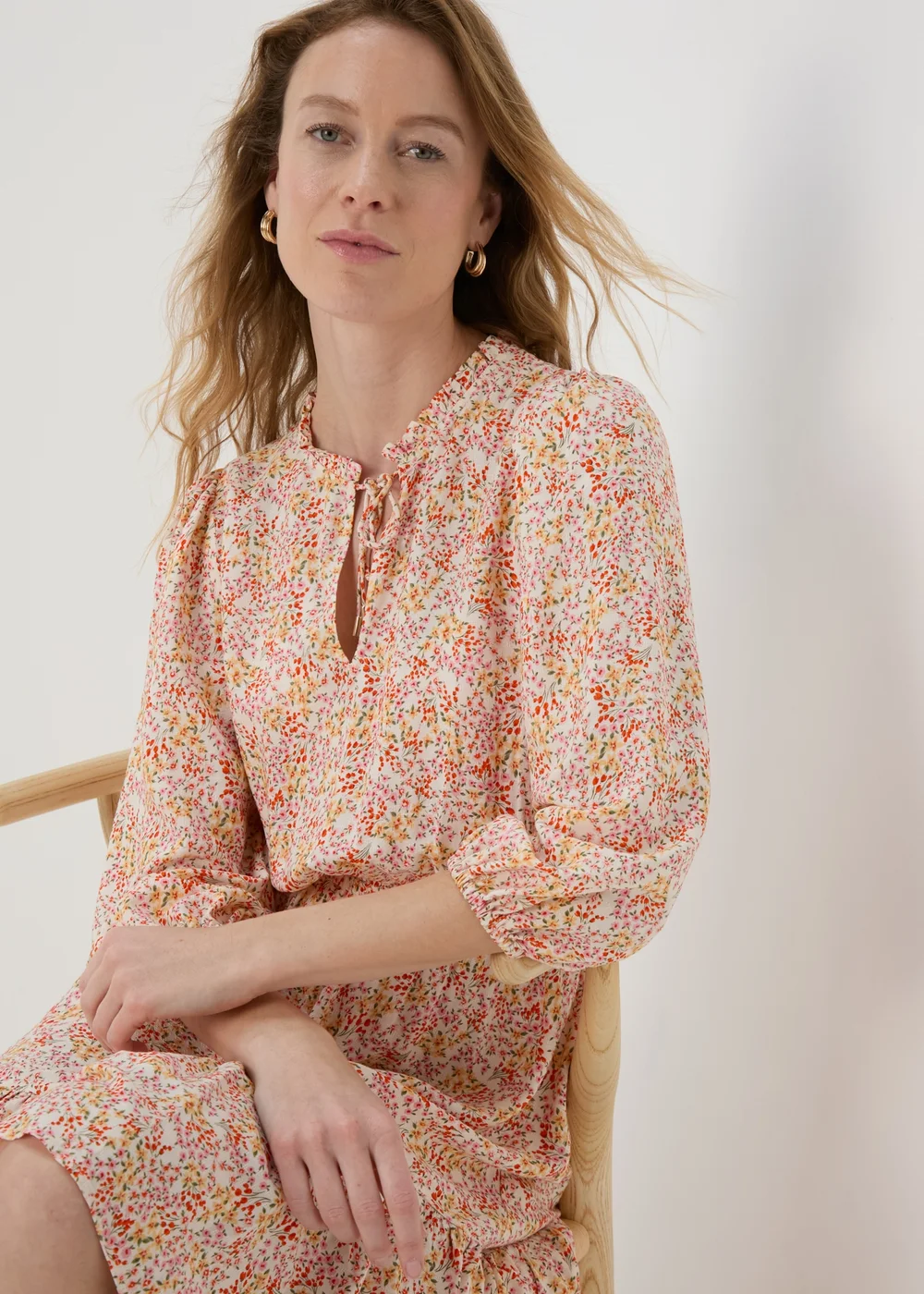 Multicolour Floral 3/4 Sleeve Dobby Mini Dress - 8 Image 4
