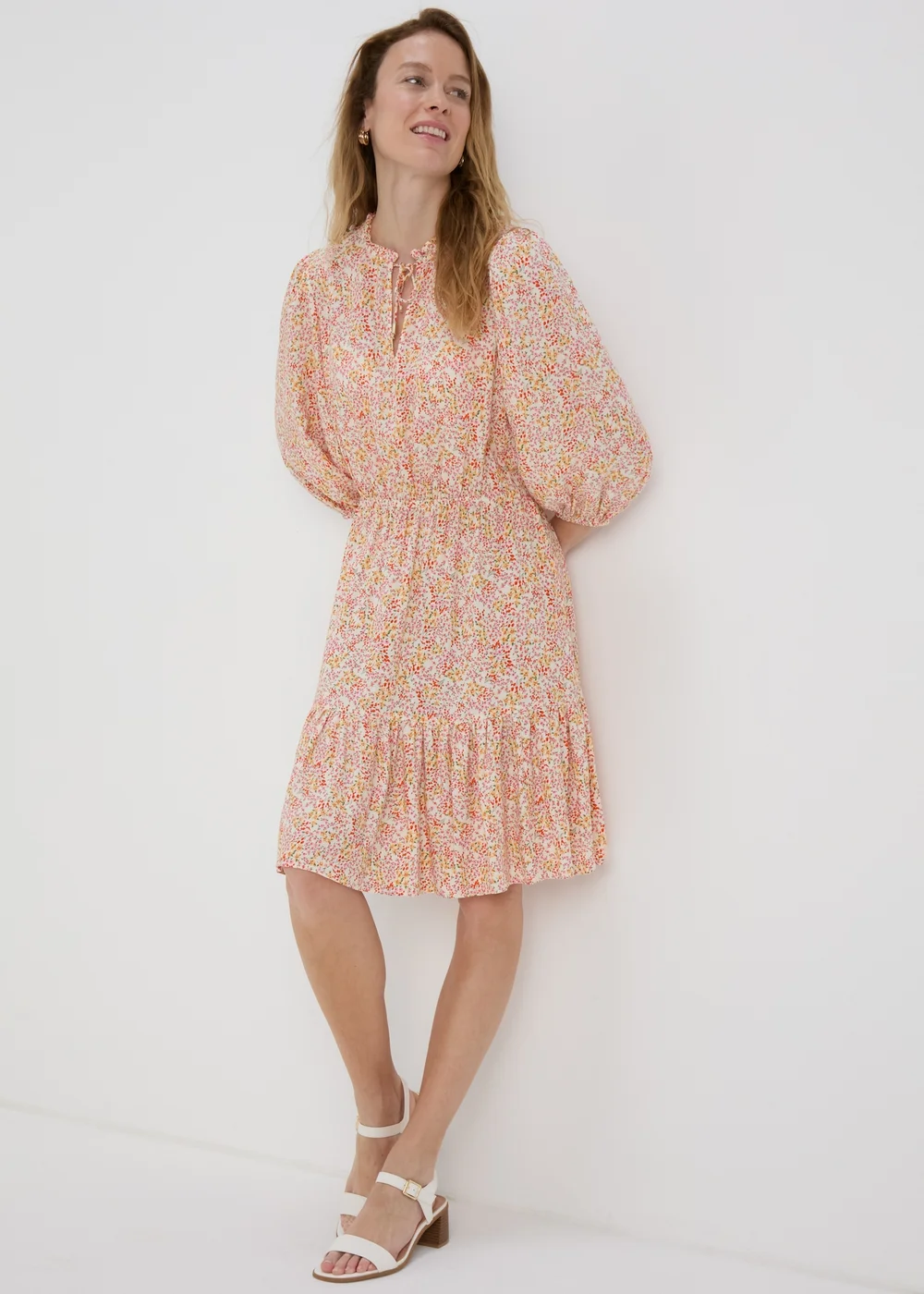 Multicolour Floral 3/4 Sleeve Dobby Mini Dress - 8 Image 1