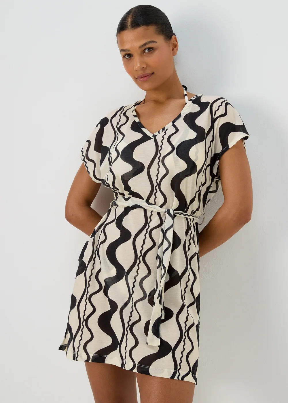 Black Swirl Print Jersey Kaftan - XS Image 1