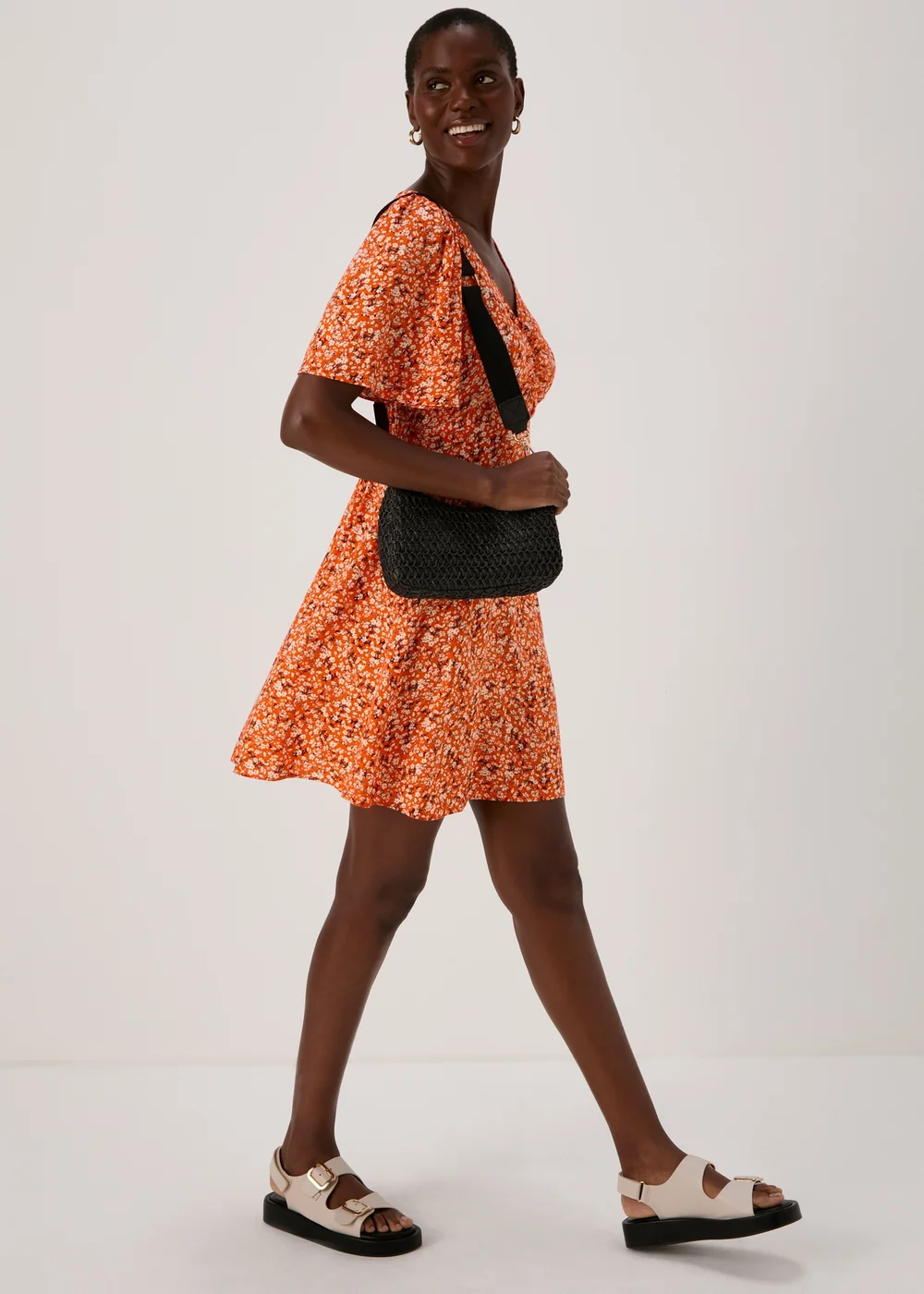 Orange Tie Dye Ditsy Viscose Mini Dress - 8 Image 4