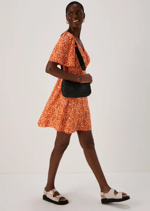 Orange Tie Dye Ditsy Viscose Mini Dress - 8 Image 4
