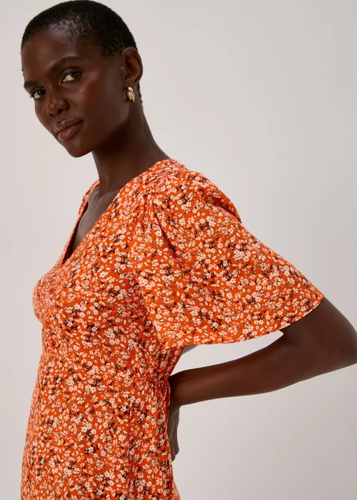 Orange Tie Dye Ditsy Viscose Mini Dress - 8 Image 3