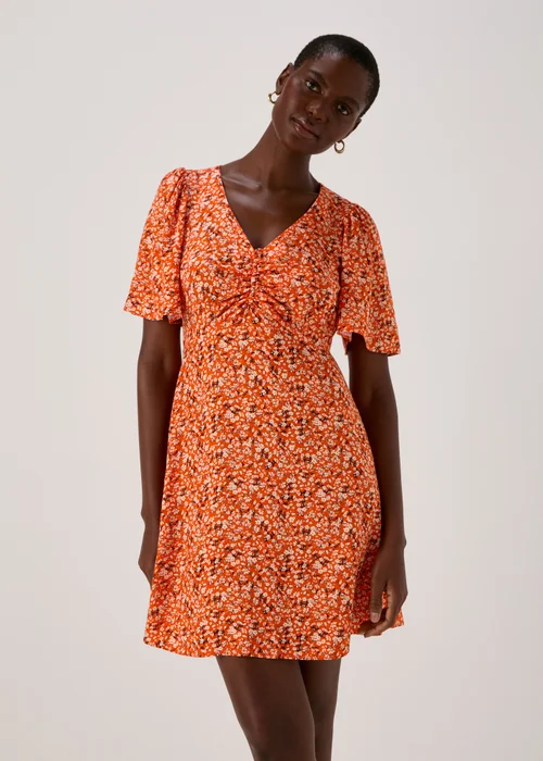 Orange Tie Dye Ditsy Viscose Mini Dress - 8 Image 1