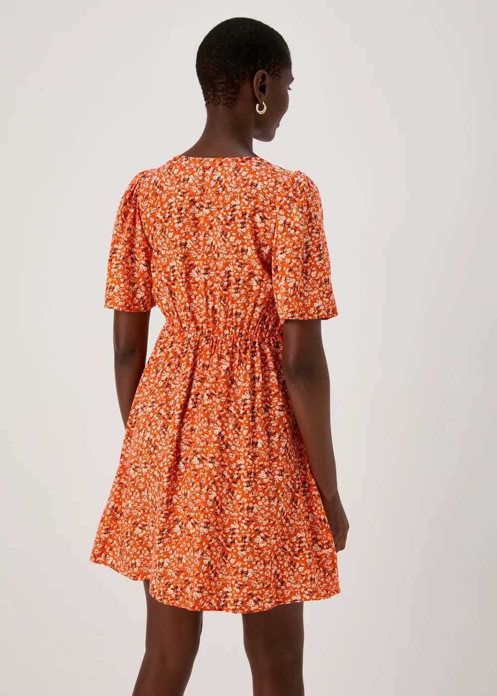 Orange Tie Dye Ditsy Viscose Mini Dress - 8 Image 2