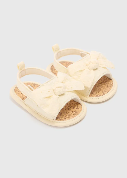 Baby Lemon Broderie Bow Sliders (Newborn-18mths) - Age 0 - 3 Months Image 1