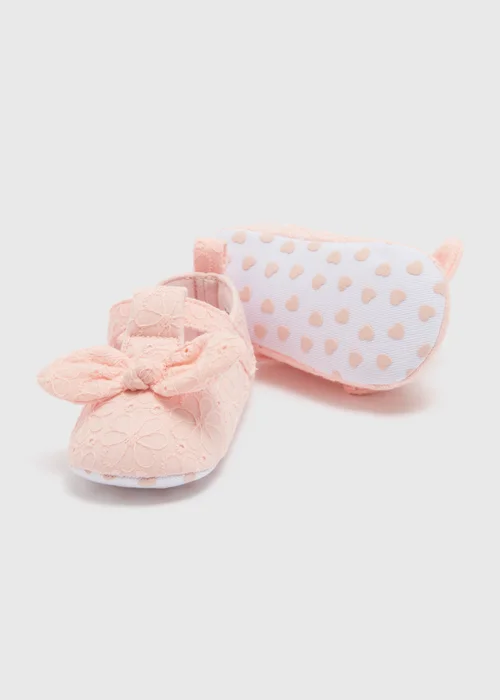 Baby Pink T Bar Broderie Shoes (Newborn-18mths) - 0-3 months Image 2