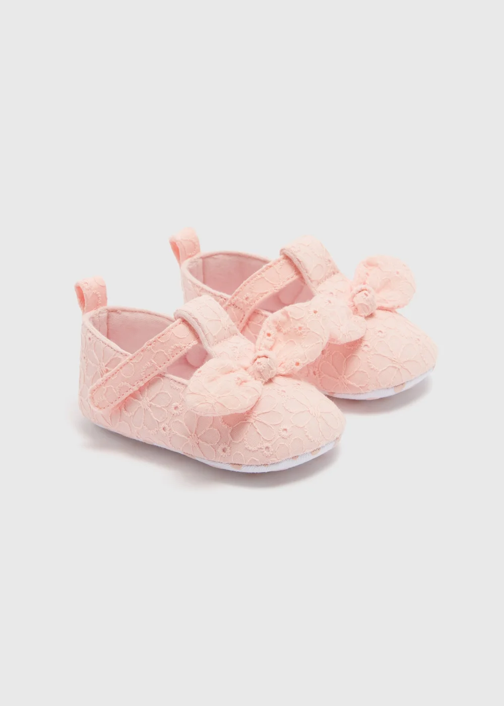 Baby Pink T Bar Broderie Shoes (Newborn-18mths) - 0-3 months Image 1