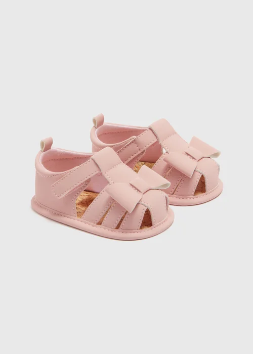 Baby Pink Bow Caged Sandals (Newborn-18mths) - Age 0 - 3 Months Image 1