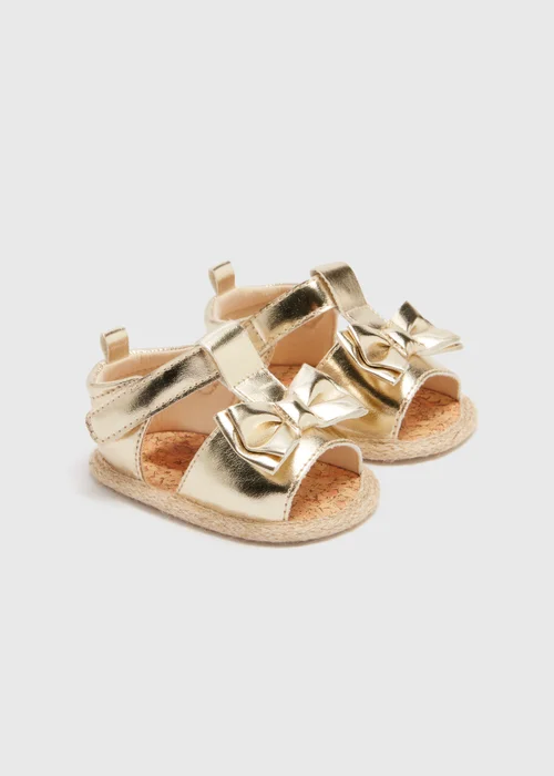 Baby Gold Bow Espadrille Sandals (Newborn-18 mths) - Age 0 - 3 Months Image 1