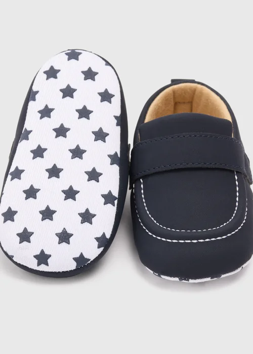 Baby Navy PU Loafers (Newborn-18mths) - Age 0 - 3 Months Image 2