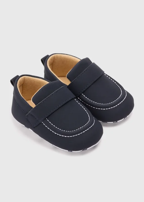 Baby Navy PU Loafers (Newborn-18mths) - Age 0 - 3 Months Image 1