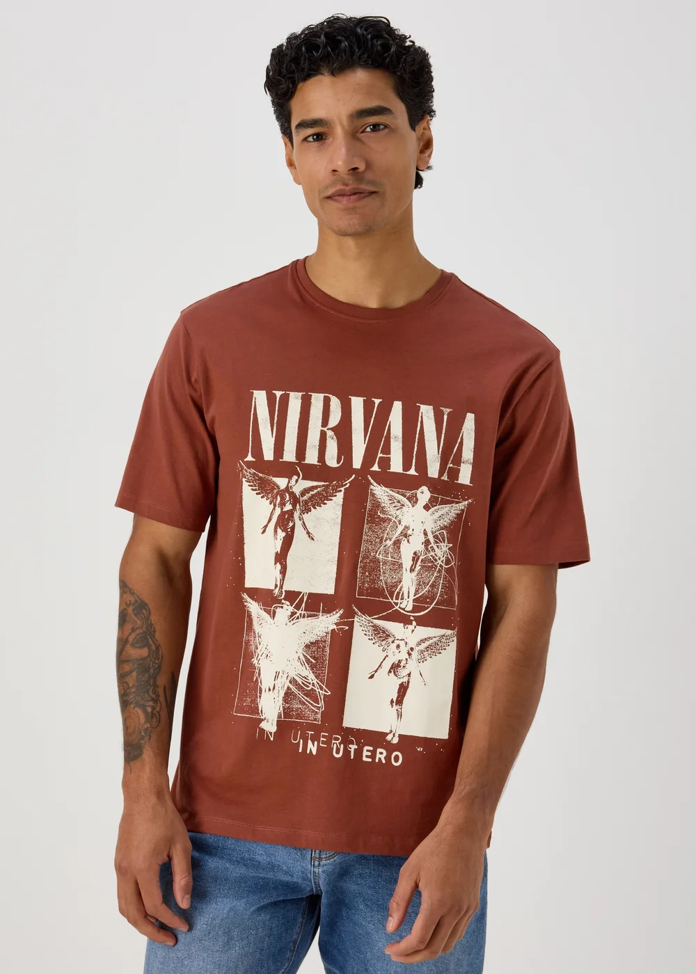 Maroon Nirvana Print T-Shirt - Small Image 1
