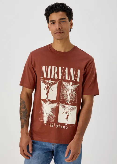 Maroon Nirvana Print T-Shirt - Small Image 1