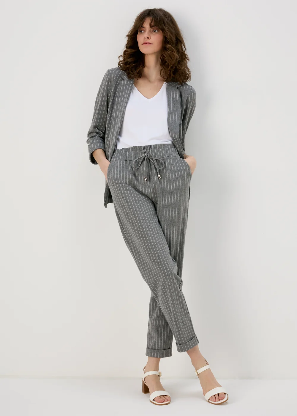 Et Vous Grey Pinstripe Ponte Blazer - 8 Image 7