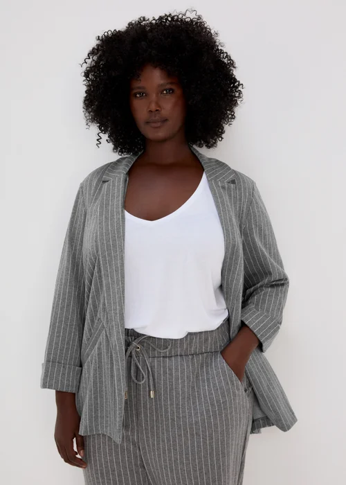 Et Vous Grey Pinstripe Ponte Blazer - 8 Image 2